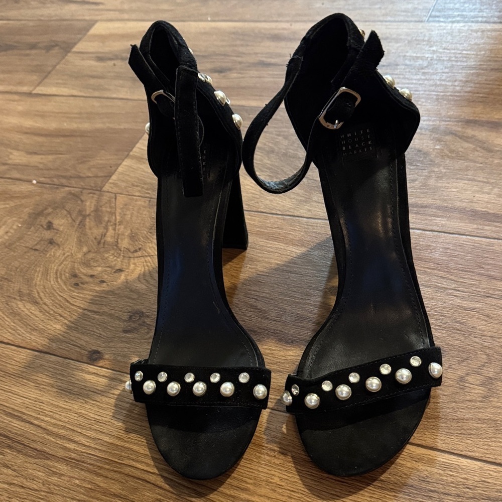 White House Black Market Black Heels with Pearl Accents